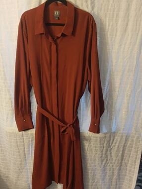 Worthington Rust-Colored Long Sleeve Shirt Dress with Tie